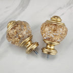 Decorative Curtain Rod Finials, Polyresin Round Gold Foiled Clear Finials, Set of 2, Compatible with 1 inch or 1-1/8 inch Dia Curtain Rod, Standalone Finial Pair