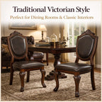 Dining Chairs Set of 6 – Antique Style Leather Dining Room Chairs with Solid Wood Legs and Rivet Decor, Ideal for Kitchen, Bedroom, Living Room (Brown armless)