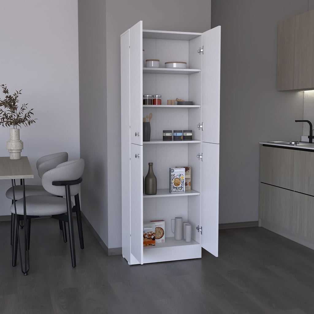 Kitchen Pantry 71" H, 4 Doors, 5 Adjustable Shelves, Laundry, White,for Kitchen