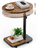 TV Tray Table with Infinite Adjustable Height - C-Shaped Sofa End Side Table for Snack Laptop Desk Small Spaces (Brown)