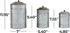 Deco 79 Metal Living Room Decorative Jars Galvanized Ribbed Decorative Container with Gold Ball Knobs, Set of 3 Jar with Lid 12", 9", 8"H, Gray