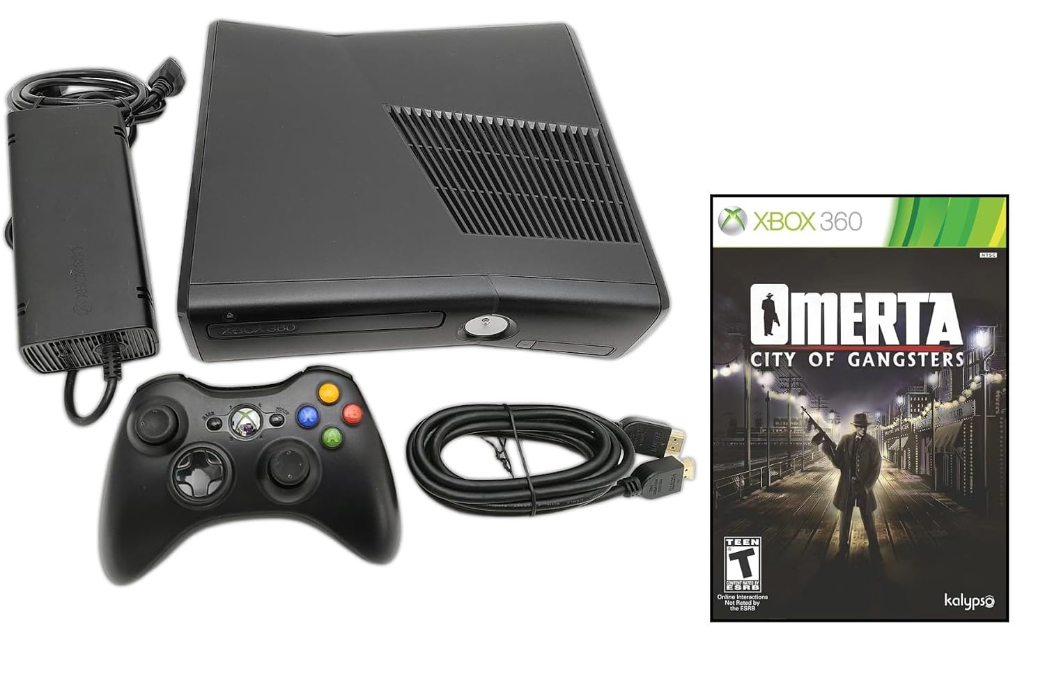 Xbox Microsoft 360 S Slim Console Bundle + Omerta: City of Gangsters Video Game | 4GB Black System with 1x Wireless Controller, HDMI & Power Adapter | Ready to Play Gaming Kit (Renewed)