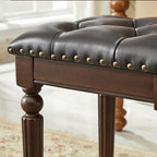 Vanity Bench Stool with Button Tufted, Solid Wood Vanity Bench Seat with Microfiber Leather Cushion for Bedroom, Dinning Roon, Entryway, Cloakroom, Study (Dark Brown)