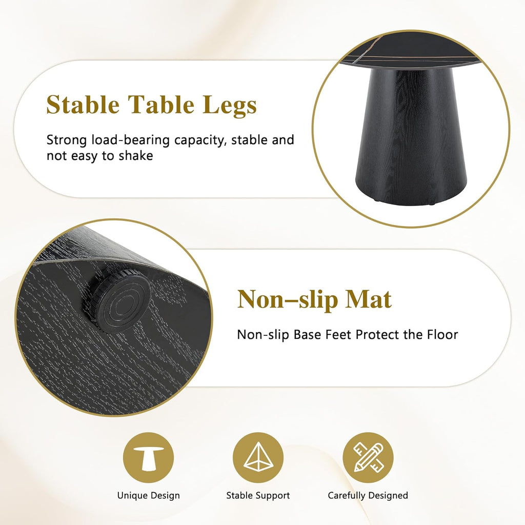 Faux Marble Round Dining Table for 4-6, 42" Modern Round Kitchen Table with Sintered Stone Top and Wood Stable Pedestal for Apartment,Restaurant,Small Space (Black