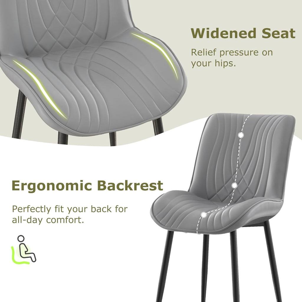VECELO Dining Chairs Set of 4, Modern Upholstered Faux Leather Cushion Seat and Metal Legs for Kitchen, Living Room, Grey