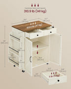 VASAGLE Mobile Kitchen Island, Portable Island with Spice Rack, Mobile Cart with Storage Cabinet, 17.7 x 36.5 x 36 Inches, for Dining Room, Rustic White and Honey Brown UKKI008W01