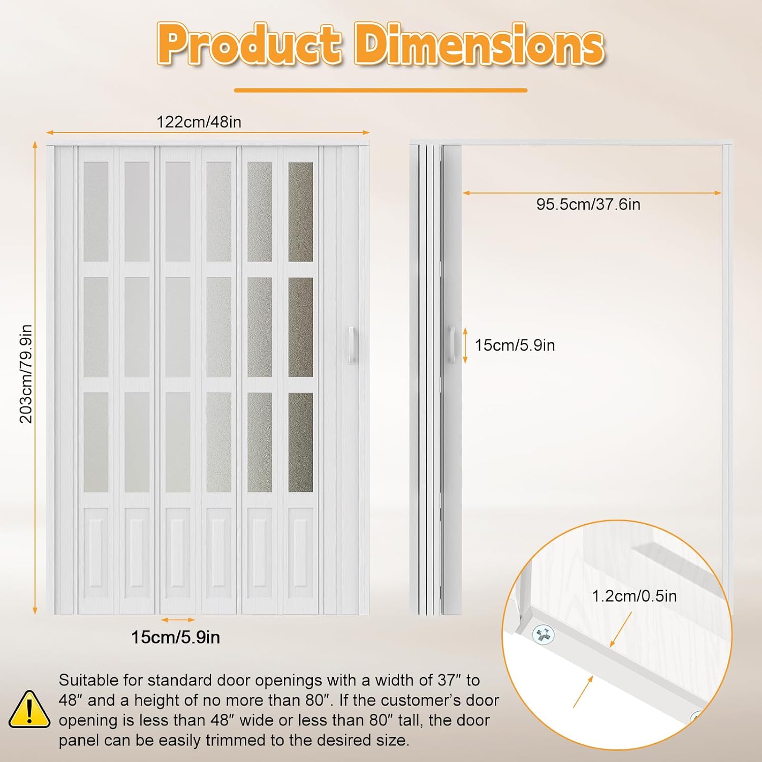 48X80in PVC Accordion Door with Latch&Handle&Hardware Kit, Double-Layer Thickened PVC Folding Interior Door with Frosted Glass - Blocks Views, Lets Light in, Utility&Room Divider (M)
