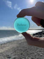 The Mermaid's Message I, Frosted Sea Glass Stones, Six Inspiring Words in Beach Colors, by Lifeforce Glass.