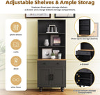 Black Kitchen Hutch Storage Cabinet, 23.6" W Small Kitchen Pantry Cabinet with Microwave Stand Freestanding Kitchens Pantry Storage Cabinet with 2 Doors, 1 Drawer and 2 Shelves, Black