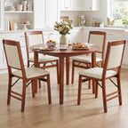 COSTWAY Folding Dining Chairs Set of 2, Wooden Kitchen Side Chairs w/Padded Seat, Solid Wood Frame, 400 LBS Load Bearing, No Assembly Needed, Vintage Foldable Chairs for Dining Living Room, Walnut