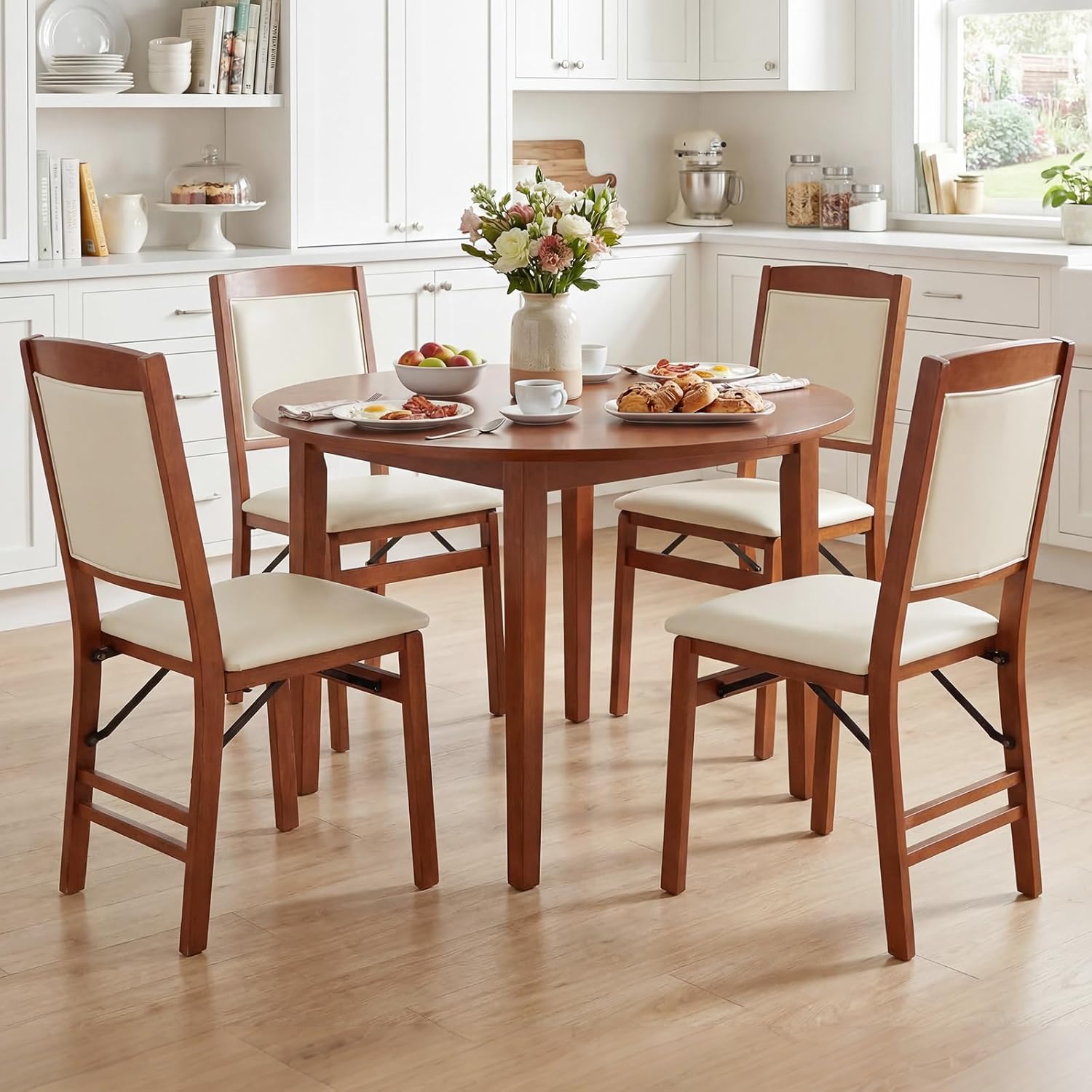 COSTWAY Folding Dining Chairs Set of 2, Wooden Kitchen Side Chairs w/Padded Seat, Solid Wood Frame, 400 LBS Load Bearing, No Assembly Needed, Vintage Foldable Chairs for Dining Living Room, Walnut