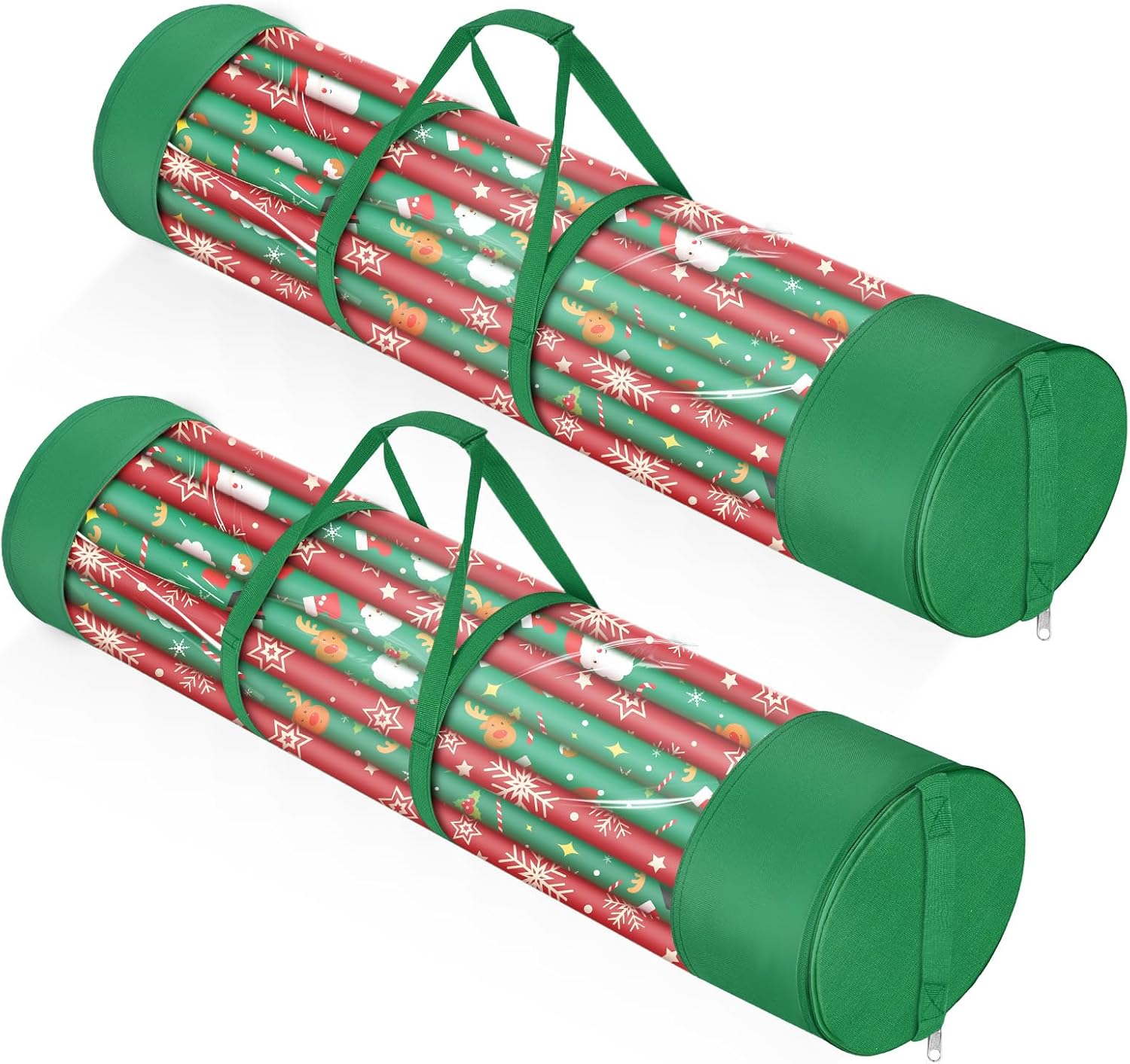 2Pack Christmas Gift Wrapping Paper Organizer Storage 40 Inch Wrapping Paper Storage Holder Gift Wrap Storage Containers Durable 600D Oxford Fabric for Holiday, Christmas, Fits 18-25 Rolls, Green