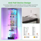 HNEBC Glass Display Cabinet, LED Display Case with RGB Lighting, Lockable Curio Cabinet with Explosion-Proof Glass Doors for Collectibles,5-Tier China Cabint with Motion Sensor Light-Black