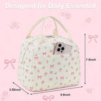 BTOOP Lunch Box for Women Men Cute Corduroy Lunch Bags Large Capacity Insulated Lunch Tote Bag For Work Travel Or Picnic (Pink Bow Floral-1)