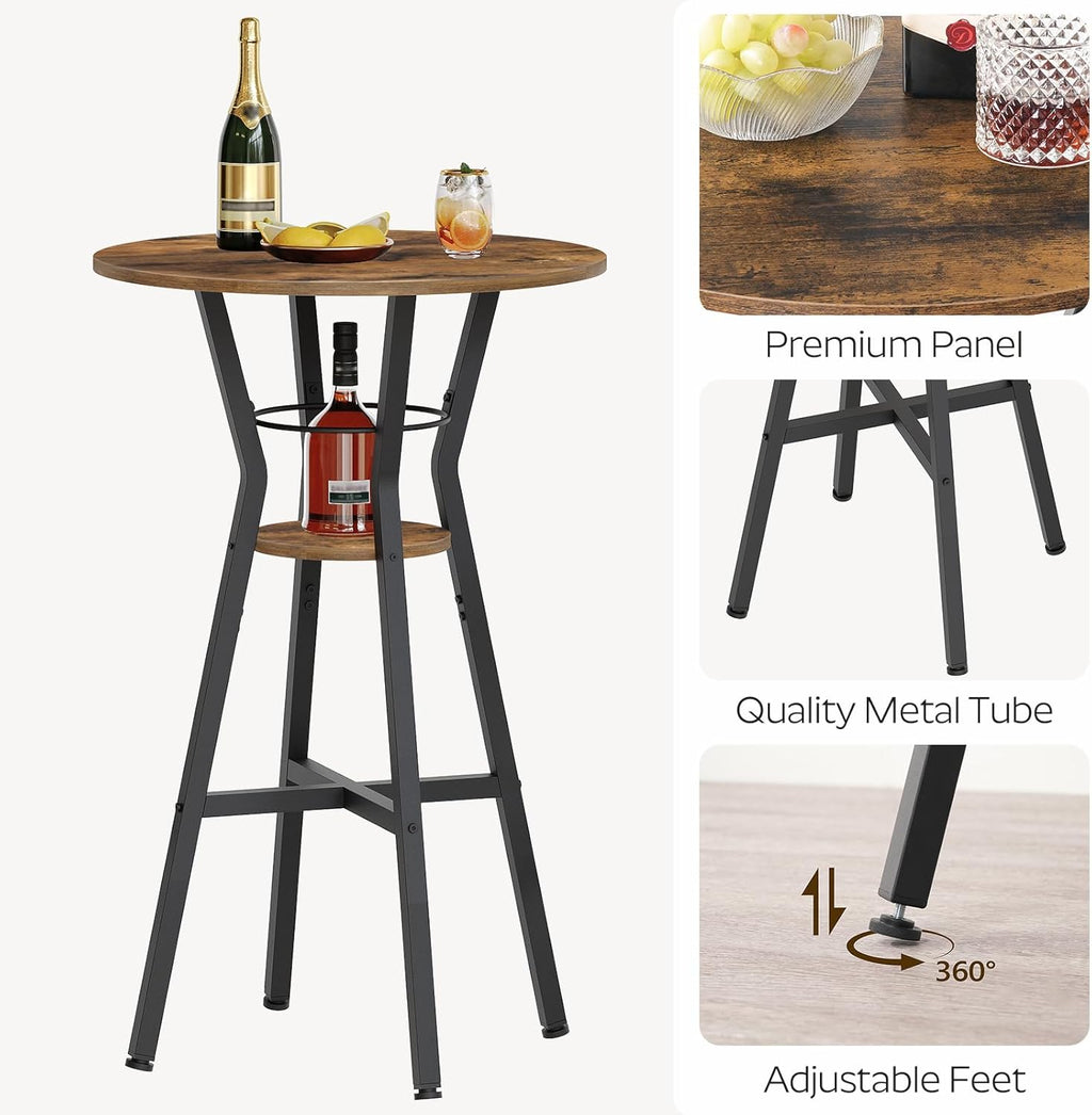 YATINEY Bar Table, 2-Tier Round High Top Table, Pub Table, Home Bar Counter Height Tables, Bistro Tables, for Kitchen, Living Room, Meeting Room, Pub, Rustic Brown and Black BT03BR