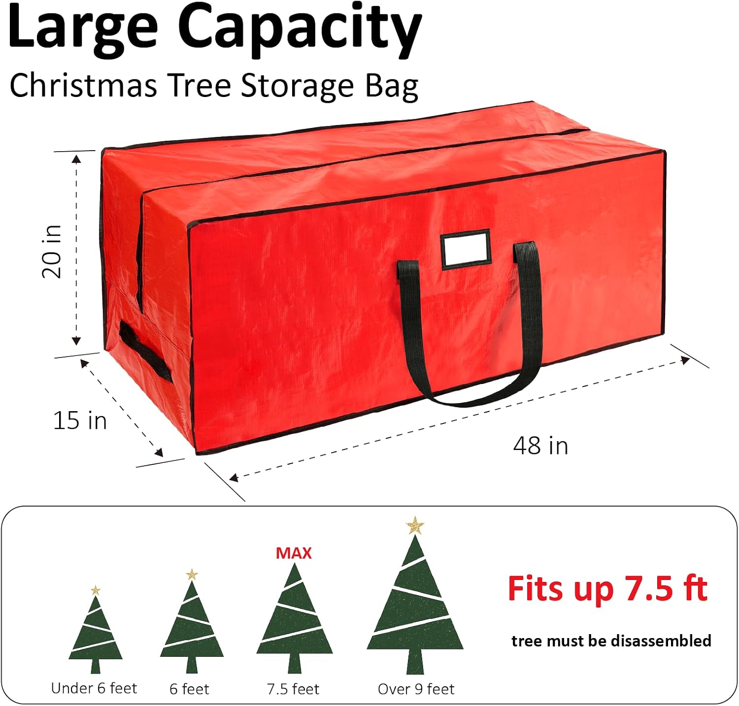 7.5 ft Christmas Tree Storage Bag, Fits Large Artificial Holiday Xmas Tree, Waterproof Material with Durable Reinforced Handles & Dual Zippers, Protects From Dust, Insects and Moisture, Red