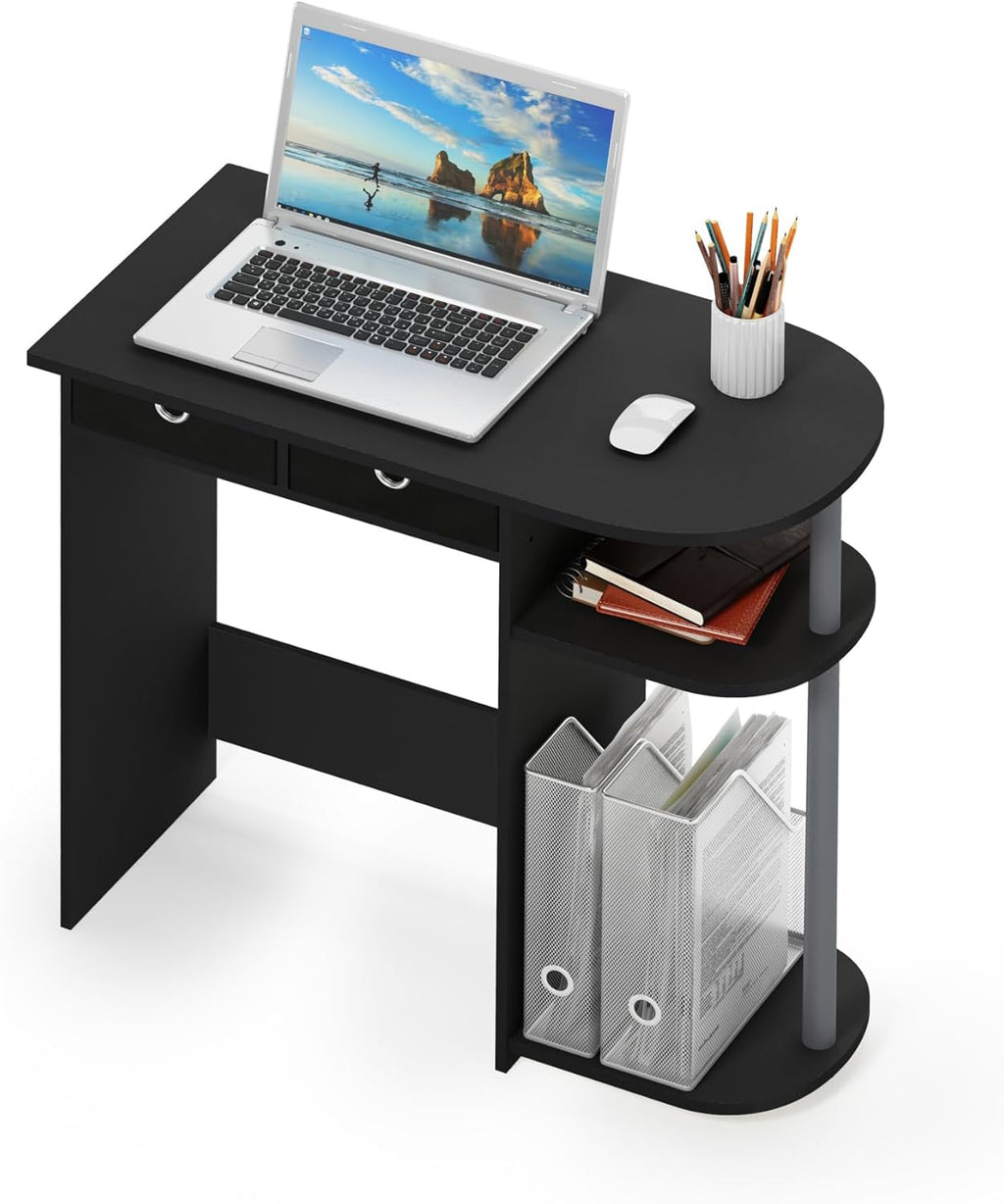 Furinno Go Green 32-Inch Black Computer Desk, Office Desk with 2 Side Shelves and Storage Bins, Rectangular Home Office Desk, Gaming Desk for Home Office, Bedroom, Study Room, Classic Black