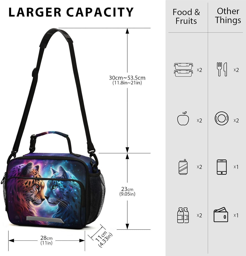 Cheetah Tiger Galaxy Lunch Box for Boys Girls Insulated Lunch Bag Kids Cooler Tote Shoulder Strap Reusable School Picnic Travel Office
