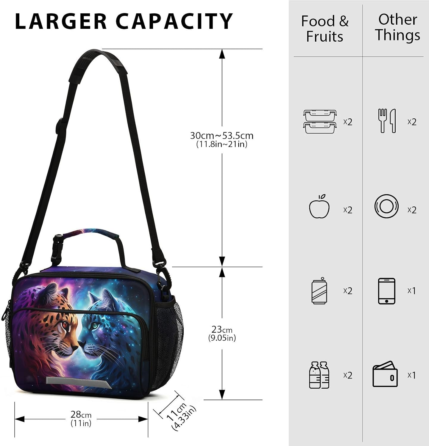 Cheetah Tiger Galaxy Lunch Box for Boys Girls Insulated Lunch Bag Kids Cooler Tote Shoulder Strap Reusable School Picnic Travel Office