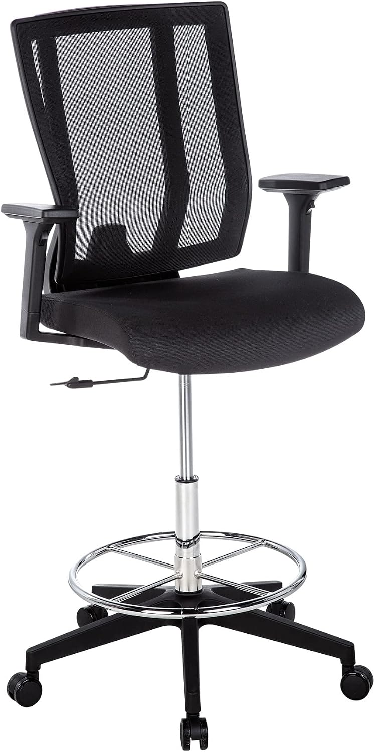 Vari Drafting Chair (VariDesk) - Tall Adjustable Office Chair with Footrest & Rolling Casters - Ergonomic Mesh Back for Lumbar Support - Ideal for Artist, Drafting Desk, or Counter Work - Black