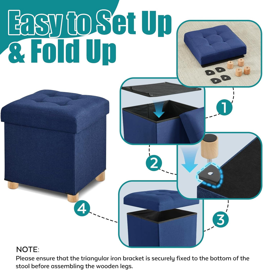 BRIAN & DANY Ottoman with Storage, Square Storage Ottoman for Dorm, Linen Folding Ottoman Foot Stool with Legs for Living Room and Bedroom, 17.7"x17.7"x20" - Blue