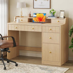 Office Desk with Drawers, 47" Wide Small Desk with File Drawer, Study Table Wood Writing Desk with Long Monitor Stand for Bedroom,Home Office