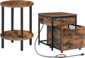 CHOEZON Round Side Table, 2-Tier End Table, Small Round Nightstand, Mini Fridge Stand with Power Outlet, Large Side Table with Fabric Drawer for Dorm, Kitchen, Living Room TBZ01BF-TBZ56UBF