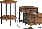 CHOEZON Round Side Table, 2-Tier End Table, Small Round Nightstand, Mini Fridge Stand with Power Outlet, Large Side Table with Fabric Drawer for Dorm, Kitchen, Living Room TBZ01BF-TBZ56UBF