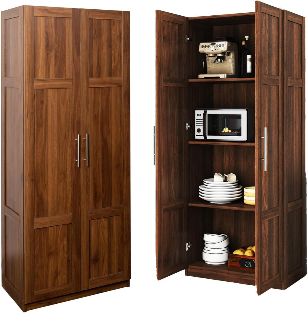 71'' H Kitchen Pantry Cabinet, Farmhouse Kitchen Storage Cabinet with Doors and Shelves, Wood Buffet Sideboard with Drawers, Freestanding Buffet Sideboard, Coffee Bar Cabinet, Walnut