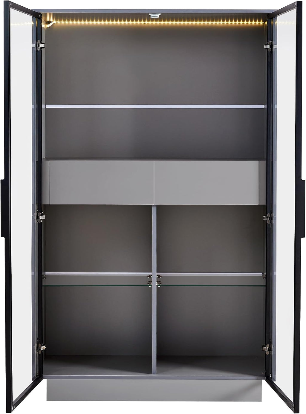 roomfitters 60.6'' Display Cabinet with Glass Doors, Freestanding Pantry Storage Cabinet with Adjustable Shelves for Home, Grey