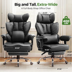 GTPOFFICE Big and Tall Office Chair 400LBS Wide Seat Computer Gaming Chair with Footrest & Comfy Lumbar Support, Leather High Back Executive Chair with Ergonomic Pressure Relief Seat Cushion, Black