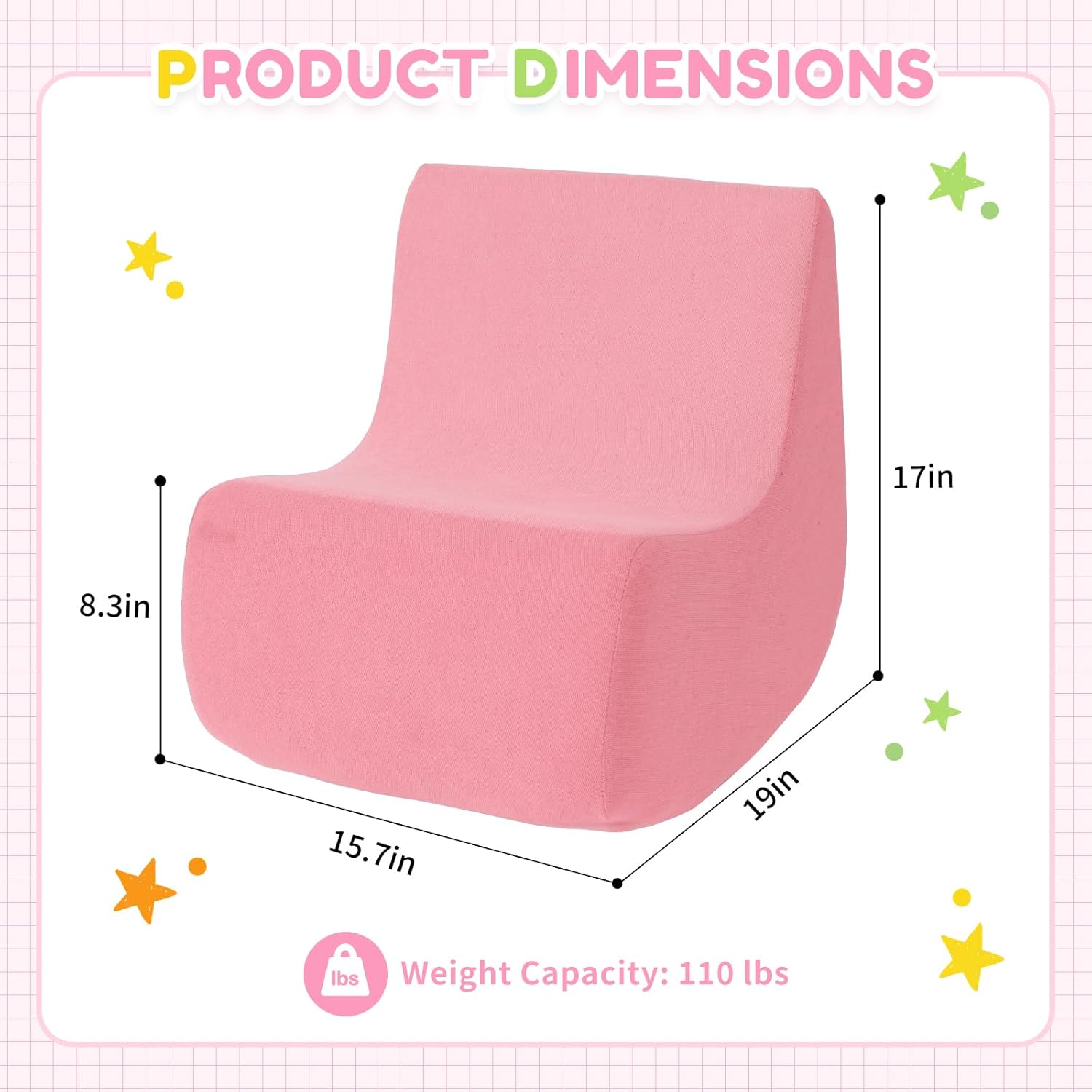 Toddler Chair, Comfy Kids Sofa Chair for Playroom, Supportive Toddler Couch for Girls with Washable Cover, Small Kids Furniture Sofa for Baby Gift (L-Shape-Pink)