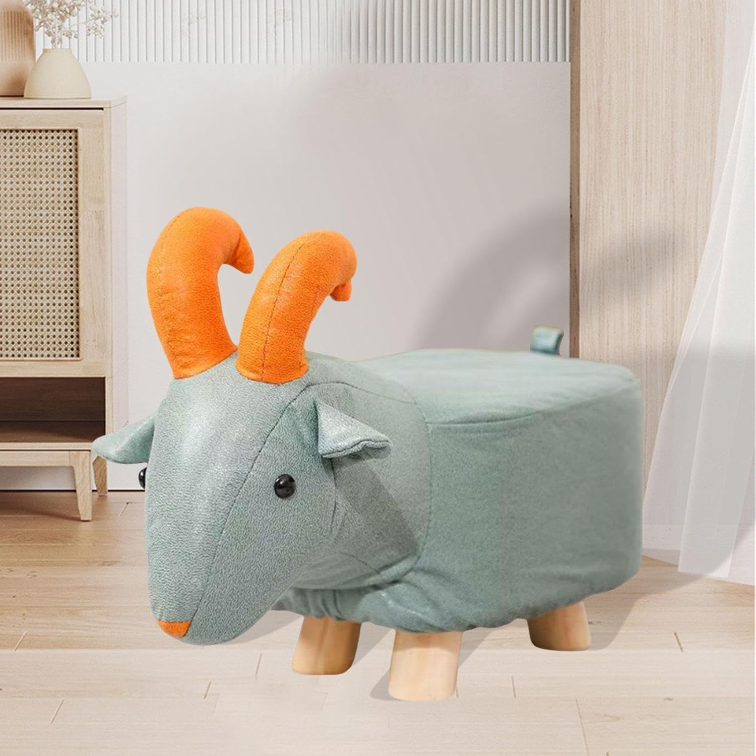 Blue Sheep Wooden Footstool Ottoman – Cute Animal Decor for Kids' Room, Nursery, Living Room, Stylish Home Accent, Functional and Adorable