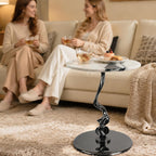 Round Marble Side Table 16 Inch Pedestal End Table for Living Room | natural marble top stainless steel base easy to assemble coffee table plant stand decorative accent