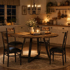 Garvee Round Dining Table Set for 4, 5 Piece Circle Wooden Kitchen Dinner Table & Chairs Set for 4, w/ 4 Unpholster Chairs, Sturdy Thick Frame, for Kitchen, Apartment, Small Space, Retro Brown