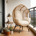 Outdoor Egg Chair Wicker, 8-Inch Deep Comfort Cushion, 400lbs Capacity, Ergonomic Balcony Chairs Indoor(Natural)