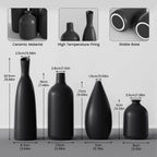 Black Ceramic Vase Set of 4,Modern Minimalist Vase Decor for Bookshelf,Dining Room Coffee Console Table Centerpieces