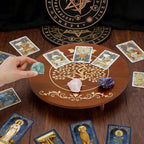 PH PandaHall Altar Table, 11.8x2.7 Inch Round Wooden Meditation Table Engraved Moon Tree of Life Patterns Wiccan Tables for Room Engraved Mystic Decor Witchcraft Supplies Buddhist Alter