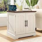 HOKYHOKY Rustic End Table with Charging Station, 24" Large Sofa Side Table with 2 Arched Doors, Farmhouse Wood Square Nightstand Bedside Tables with Adjustable Storage Shelf for Living Room, Bedroom