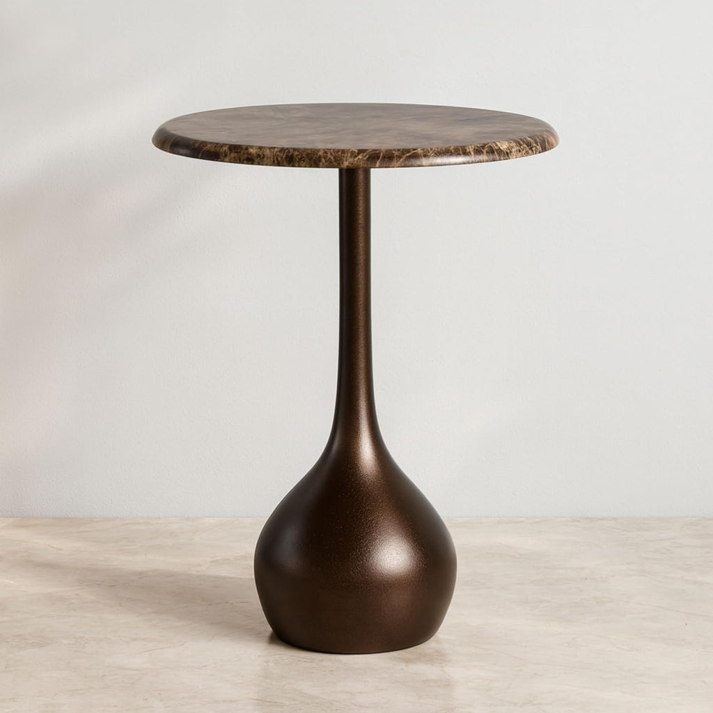 Marble Accent End Table for Home Decor - Decorative Small Table Stand for Bedroom Night Stand, Bedside, and Living Room Decor - Modern Side or Drink Table for Small Spaces - 20", Brown & Gold