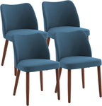 Dining Chair Set of 4, Linen Upholstered Dining Chair with Wood Legs, Wing Backrest, Wooden Kitchen Chair, Kitchen Chairs with Thick Cushions for Dining Room, Living Room, Blue