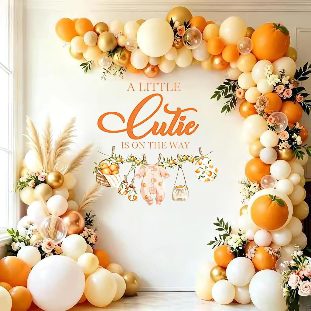 A Little Cutie is on the Way Baby Shower, A Little Cutie is on the Way Sign Decal Banner Sticker for Backdrop, Little Cutie Orange Fruit Gender Reveal First Birthday Party Decor for Girl (Not Balloon)