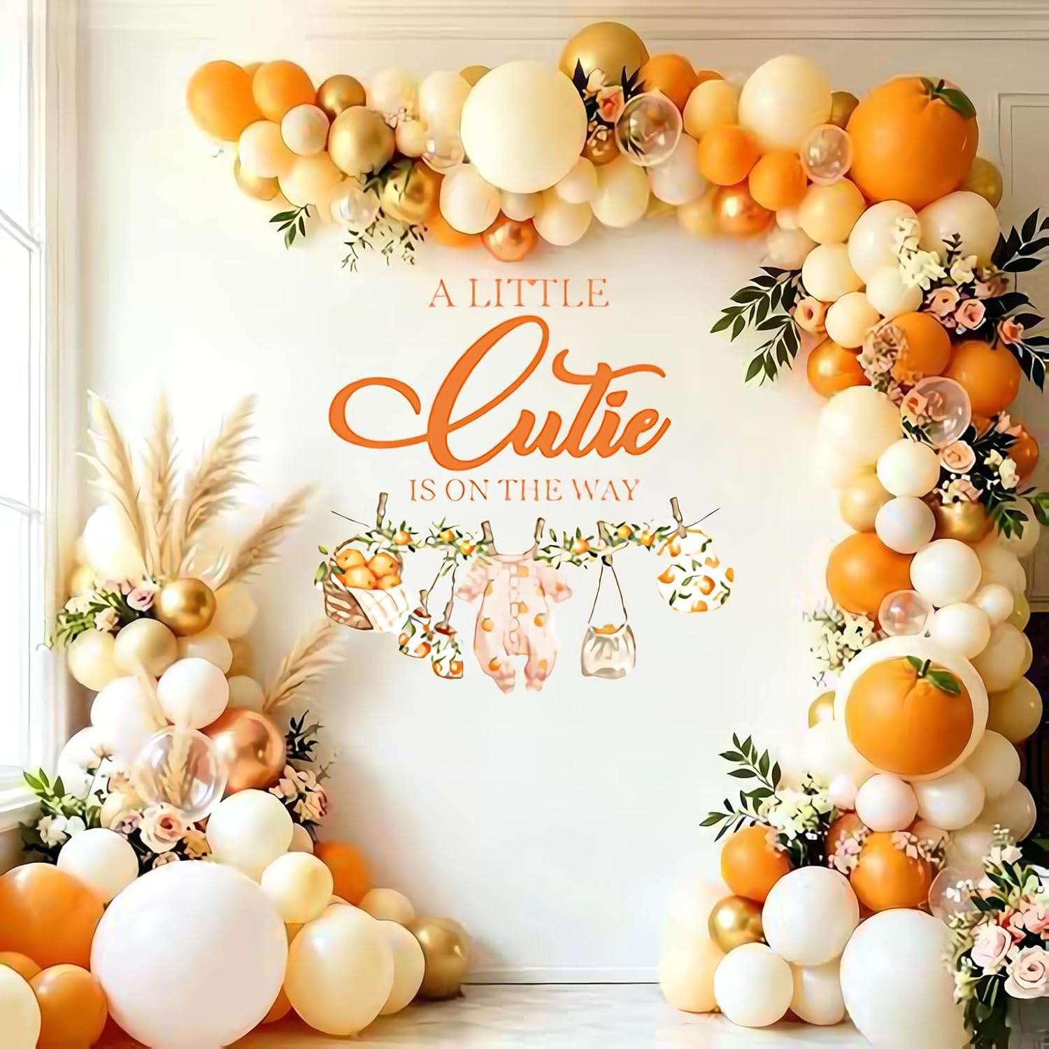 A Little Cutie is on the Way Baby Shower, A Little Cutie is on the Way Sign Decal Banner Sticker for Backdrop, Little Cutie Orange Fruit Gender Reveal First Birthday Party Decor for Girl (Not Balloon)