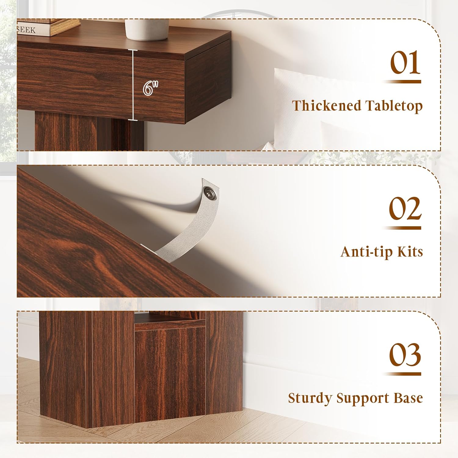 Gadroad 63" Farmhouse Narrow Entryway Console Table, Dark Walnut | with Drawers, Rustic Accent Table for Entryway, Hallway or Behind Sofa, Decorative Foyer Table for Small Spaces