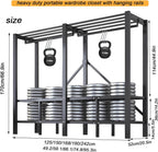 Foldable Portable Closet Wardrobe on Wheel Heavy Duty Metal Clothing Rack with Cover Freestanding Armoire Storage System Rolling Garment Racks for Hanging Clothes (C,Grey Cover, 66.1in/168cm)