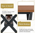 71" Farmhouse Dining Table Set for 6, 7 Piece Rectangular Kitchen Table and Chairs Set, Walnut Wood Grain Dining Room Table with Iron Legs & 6 Black Upholstered Chairs, Easy Assembly