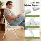Folding Table and Chairs, 5ft Folding Table with Adjustable Height& PU Leather Padded Folding Chairs 4, Portable Table and Chairs Set for Indoor&Outdoor Party, Camping Use(White Table& White Chair)