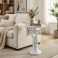 Modern Accent TableLiving Room White Deer Statue Contemporary‌ Faux Marble Night Stand Side Table with White Deer Base Reception Area & Bedroom（Width 19.69" ——Tall 25.59"）