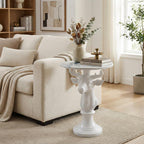 Modern Accent TableLiving Room White Deer Statue Contemporary‌ Faux Marble Night Stand Side Table with White Deer Base Reception Area & Bedroom（Width 19.69" ——Tall 25.59"）