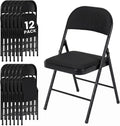 12 Pack Folding Chairs, Fabric Dining Chair Set with Padded Cushion and Back, Indoor Outdoor Seat for Home Office, Parties, Events, Wedding, Extra Guest Seating, Obsidian Black